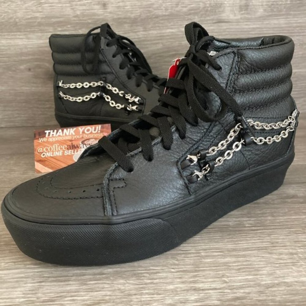 Vans Sk8-Hi Platform 2 Chains Black Leather Women's NWOB